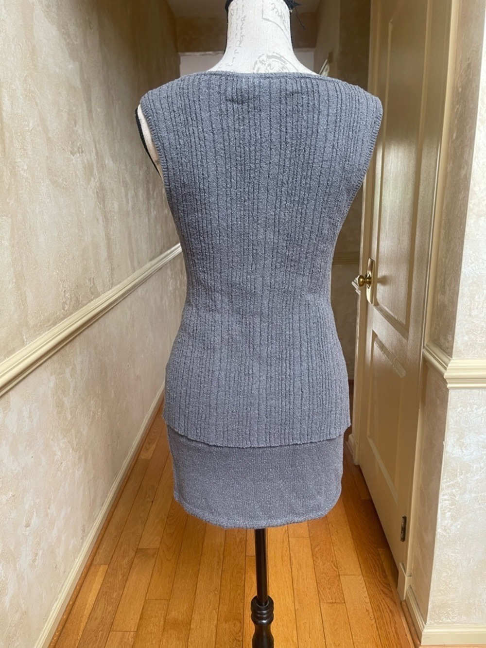 Free People Beach Rhea Knit Mini Skirt & Vest Set Ribbed XS Grey Coquette - Picture 4 of 14